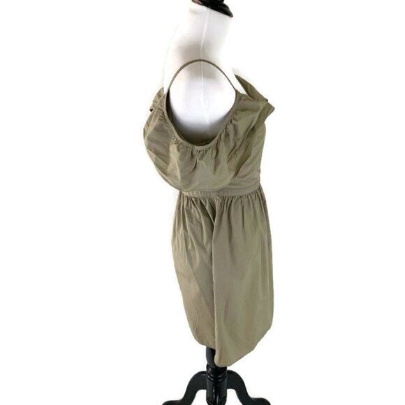 Madewell Women's Size 00 Cold Shoulder Dress Khaki Ruffles Style G7782 Tan - Picture 7 of 11